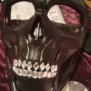 Hand Crafted Glossy Black Mask with Silver Details